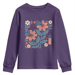 Boho Patriotic Daisy American Flag Floral Youth Sweatshirt TS12 Purple Print Your Wear