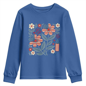 Boho Patriotic Daisy American Flag Floral Youth Sweatshirt TS12 Royal Blue Print Your Wear