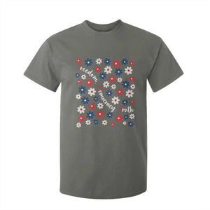Freedom Democracy Truth T Shirt For Kid Patriotic Floral TS12 Military Green Print Your Wear