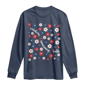Freedom Democracy Truth Long Sleeve Shirt Patriotic Floral TS12 Navy Print Your Wear