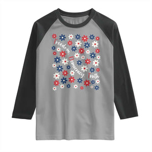 Freedom Democracy Truth Raglan Shirt Patriotic Floral TS12 Sport Gray Black Print Your Wear