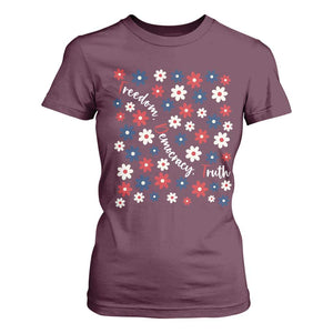 Freedom Democracy Truth T Shirt For Women Patriotic Floral TS12 Maroon Print Your Wear