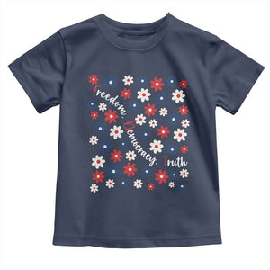 Freedom Democracy Truth Toddler T Shirt Patriotic Floral TS12 Navy Print Your Wear