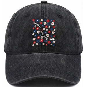 Freedom Democracy Truth Washed Cotton Baseball Cap Patriotic Floral TS12 Washed Cap Universal Fit Black Print Your Wear