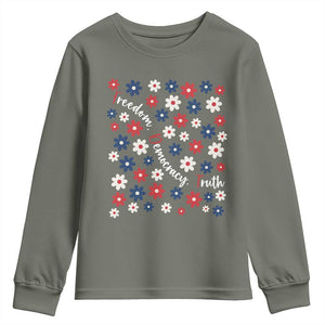 Freedom Democracy Truth Youth Sweatshirt Patriotic Floral TS12 Military Green Print Your Wear