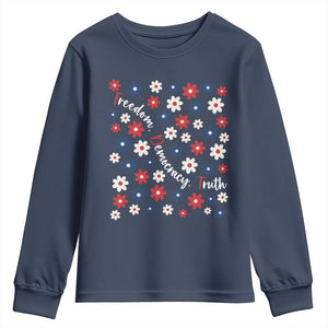Freedom Democracy Truth Youth Sweatshirt Patriotic Floral TS12 Navy Print Your Wear