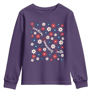 Freedom Democracy Truth Youth Sweatshirt Patriotic Floral TS12 Purple Print Your Wear