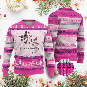 Butterfly Of Freedom American Pride Ugly Christmas Sweater TS12 Hot Pink Print Your Wear