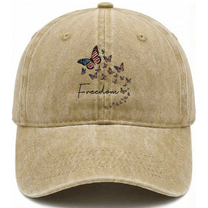 Butterfly Of Freedom American Pride Washed Cotton Baseball Cap TS12 Washed Cap Universal Fit Khaki Print Your Wear