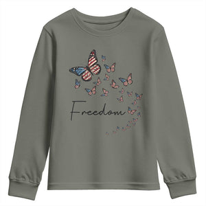 Butterfly Of Freedom American Pride Youth Sweatshirt TS12 Military Green Print Your Wear
