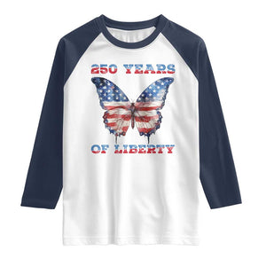 Patriotic Butterfly Raglan Shirt 250 Years Of Liberty TS12 White Navy Print Your Wear