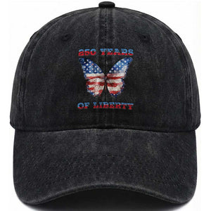 Patriotic Butterfly Washed Cotton Baseball Cap 250 Years Of Liberty TS12 Washed Cap Universal Fit Black Print Your Wear