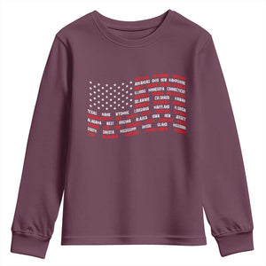Vintage American Flag 50 States Youth Sweatshirt Patriotic Gift TS12 Maroon Print Your Wear