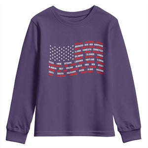 Vintage American Flag 50 States Youth Sweatshirt Patriotic Gift TS12 Purple Print Your Wear