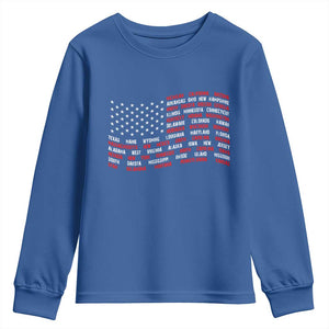 Vintage American Flag 50 States Youth Sweatshirt Patriotic Gift TS12 Royal Blue Print Your Wear