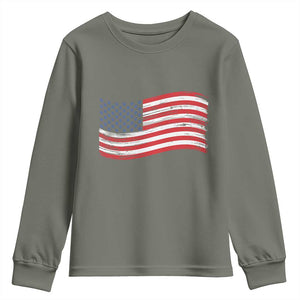 Vintage Patriotic American Flag Dog And Cat Paw Youth Sweatshirt Gift For Pet Lover TS12 Military Green Print Your Wear