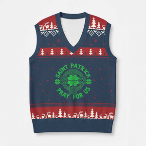 Saint Patrick Pray For Us V-Neck Knit Sweater Vest St Patricks Day Celtic Cross TS12 Navy Red Print Your Wear