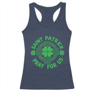 Saint Patrick Pray For Us Racerback Tank Top St Patricks Day Celtic Cross TS12 Navy Print Your Wear