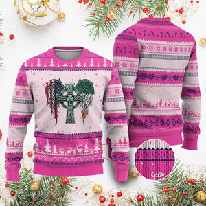 Patriotic Irish American Cross Ugly Christmas Sweater St Patricks Day Religious Gift TS12 Hot Pink Print Your Wear
