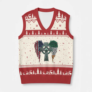 Patriotic Irish American Cross V-Neck Knit Sweater Vest St Patricks Day Religious Gift TS12 Beige Red Print Your Wear