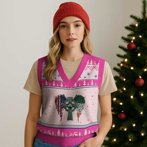 Patriotic Irish American Cross V-Neck Knit Sweater Vest St Patricks Day Religious Gift TS12 Hot Pink Print Your Wear