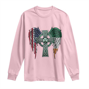 Patriotic Irish American Cross Long Sleeve Shirt St Patricks Day Religious Gift TS12 Light Pink Print Your Wear