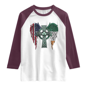 Patriotic Irish American Cross Raglan Shirt St Patricks Day Religious Gift TS12 White Maroon Print Your Wear