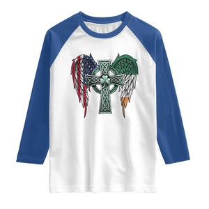 Patriotic Irish American Cross Raglan Shirt St Patricks Day Religious Gift TS12 White Royal Print Your Wear