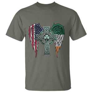 Patriotic Irish American Cross T Shirt St Patricks Day Religious Gift TS12 Military Green Print Your Wear