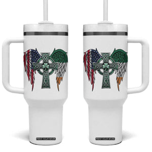 Patriotic Irish American Cross Tumbler With Handle St Patricks Day Religious Gift TS12 One Size: 40 oz White Print Your Wear