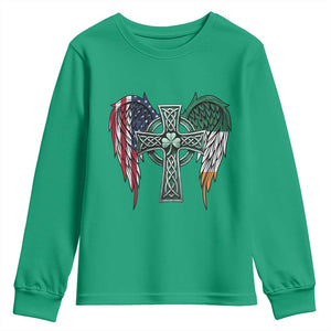 Patriotic Irish American Cross Youth Sweatshirt St Patricks Day Religious Gift TS12 Irish Green Print Your Wear