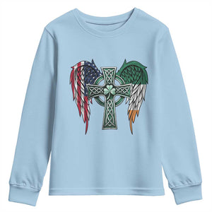Patriotic Irish American Cross Youth Sweatshirt St Patricks Day Religious Gift TS12 Light Blue Print Your Wear