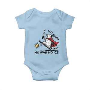 Funny Opossum Warrior Political Gift Baby Onesie No Kings No Wars No Ice TS12 Light Blue Print Your Wear
