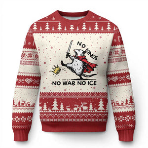 Funny Opossum Warrior Political Gift Ugly Christmas Sweater No Kings No Wars No Ice TS12 Beige Red Print Your Wear