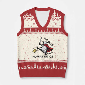Funny Opossum Warrior Political Gift V-Neck Knit Sweater Vest No Kings No Wars No Ice TS12 Beige Red Print Your Wear