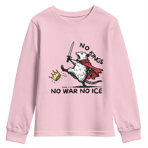 Funny Opossum Warrior Political Gift Youth Sweatshirt No Kings No Wars No Ice TS12 Light Pink Print Your Wear