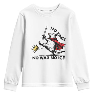 Funny Opossum Warrior Political Gift Youth Sweatshirt No Kings No Wars No Ice TS12 White Print Your Wear