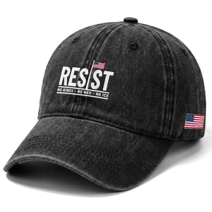 No Kings No Wars No Ice Washed Cotton Baseball Cap Anti Trump Political TS12 Print Your Wear