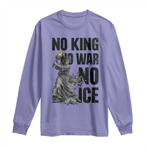 Statue Of Liberty Freedom Protest Long Sleeve Shirt No Kings No Wars No Ice TS12 Violet Print Your Wear