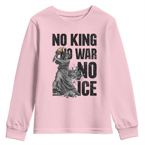 Statue Of Liberty Freedom Protest Youth Sweatshirt No Kings No Wars No Ice TS12 Light Pink Print Your Wear