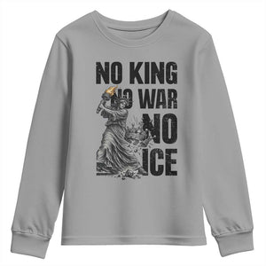 Statue Of Liberty Freedom Protest Youth Sweatshirt No Kings No Wars No Ice TS12 Sport Gray Print Your Wear
