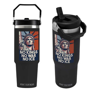 Statue Of Liberty No Kings No War No Ice Flip Straw Tumbler Freedom Protest Gift TS12 One Size: 30 oz Black Print Your Wear
