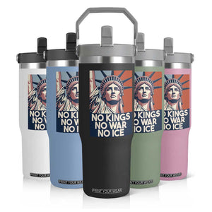 Statue Of Liberty No Kings No War No Ice Flip Straw Tumbler Freedom Protest Gift TS12 Print Your Wear