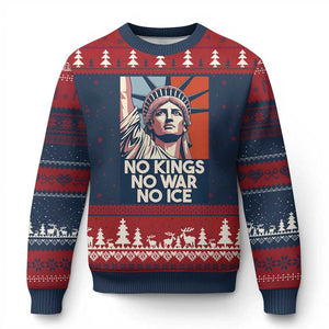 Statue Of Liberty No Kings No War No Ice Ugly Christmas Sweater Freedom Protest Gift TS12 Navy Red Print Your Wear