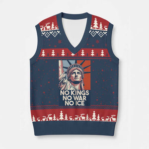 Statue Of Liberty No Kings No War No Ice V-Neck Knit Sweater Vest Freedom Protest Gift TS12 Navy Red Print Your Wear