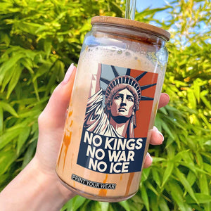 Statue Of Liberty No Kings No War No Ice Glass Can Freedom Protest Gift TS12 Black Print Your Wear
