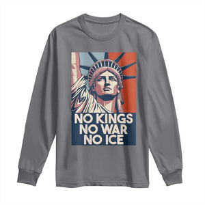 Statue Of Liberty No Kings No War No Ice Long Sleeve Shirt Freedom Protest Gift TS12 Charcoal Print Your Wear