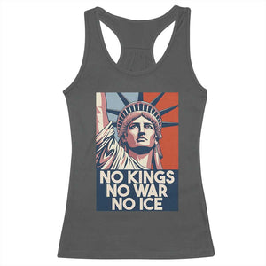 Statue Of Liberty No Kings No War No Ice Racerback Tank Top Freedom Protest Gift TS12 Dark Heather Print Your Wear