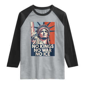 Statue Of Liberty No Kings No War No Ice Raglan Shirt Freedom Protest Gift TS12 Heather Gray Black Print Your Wear