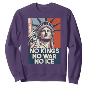 Statue Of Liberty No Kings No War No Ice Sweatshirt Freedom Protest Gift TS12 Purple Print Your Wear